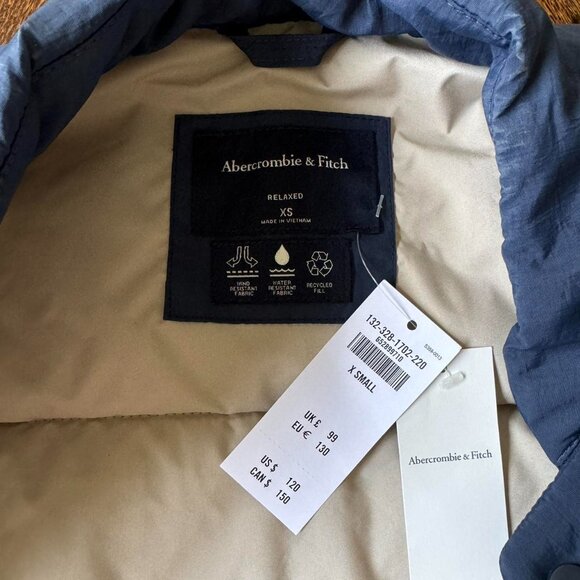 NWT Abercrombie & Fitch Blue Men’s Relaxed Fit Light Weight Quilted puffer Jacke - Picture 3 of 6